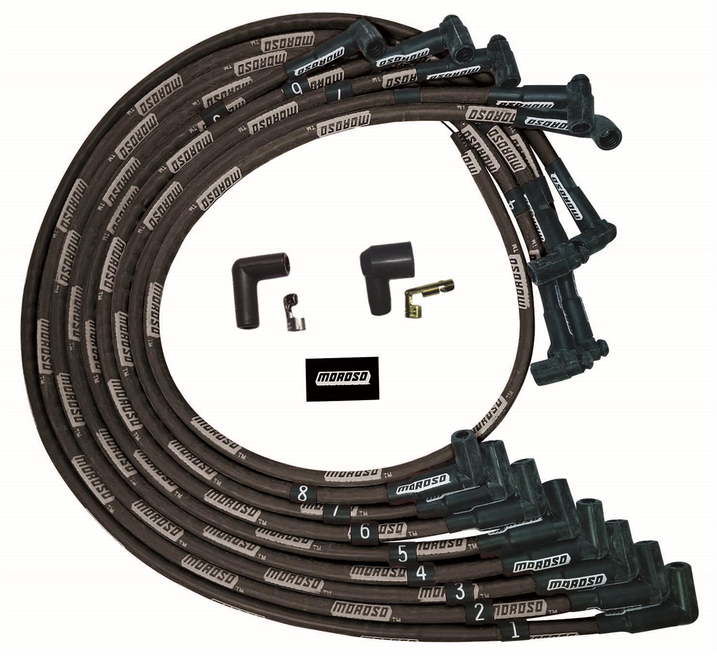 WIRE SET ULTRA SBC OVC SLEEVED 90 DEG PLUG NON HEI BLACK WIRE