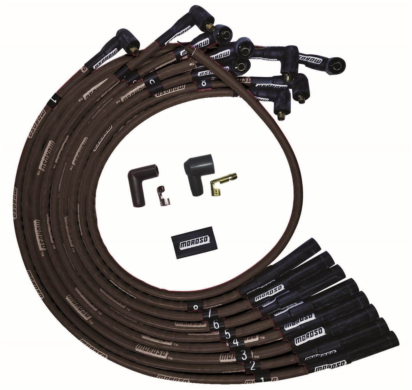Moroso BBC Over Valve Cover Str Plug End Non-HEI Sleeved Ultra Spark Plug Wire Set - Black