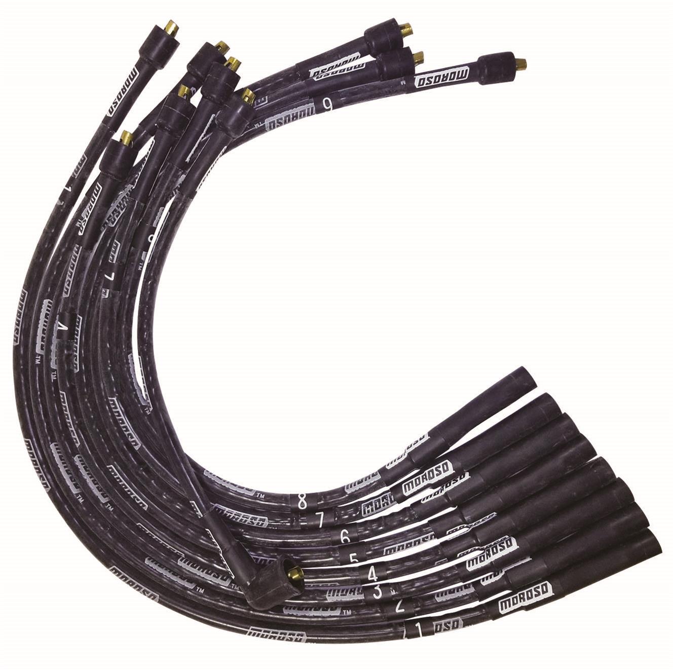 Moroso SB Chrysler Mopar Sleeved Str Non-HEI Str Plug Ultra Spark Plug Wire Set - Black