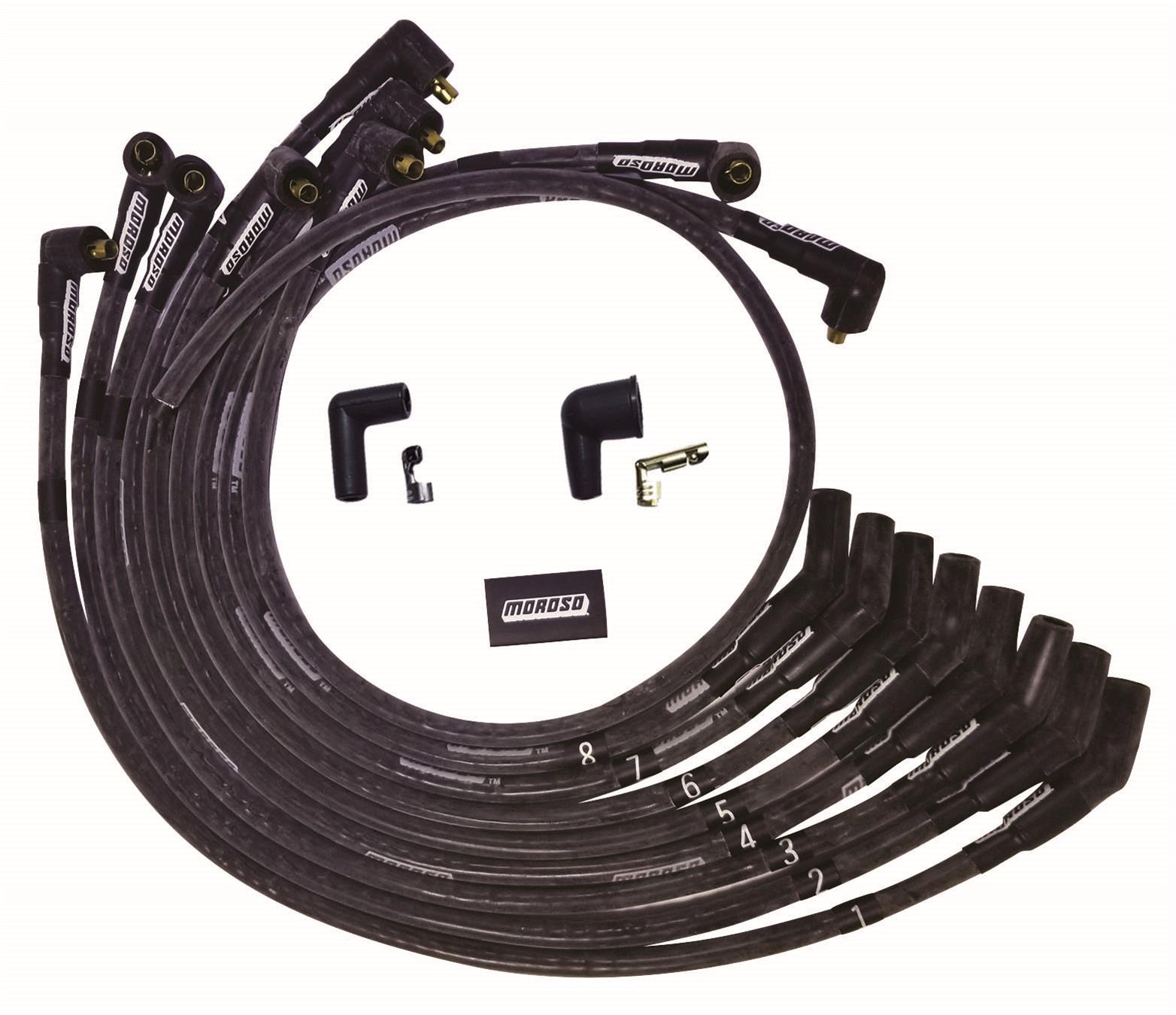 Moroso SB Ford Sleeved 135 Plug End Non-HEI Dist Ultra Spark Plug Wire Set - Black