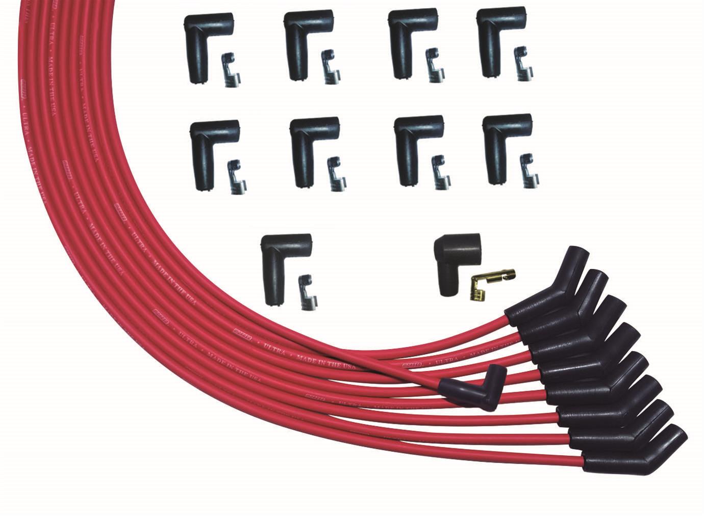 Moroso V8 135 Deg Plug Boots HEI Ultra Spark Plug Wire Set - Red
