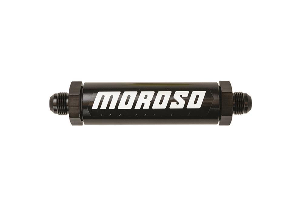 Moroso In-Line Fuel Filter - 6.5in -8An - 40 Micron SS Filter - Aluminum