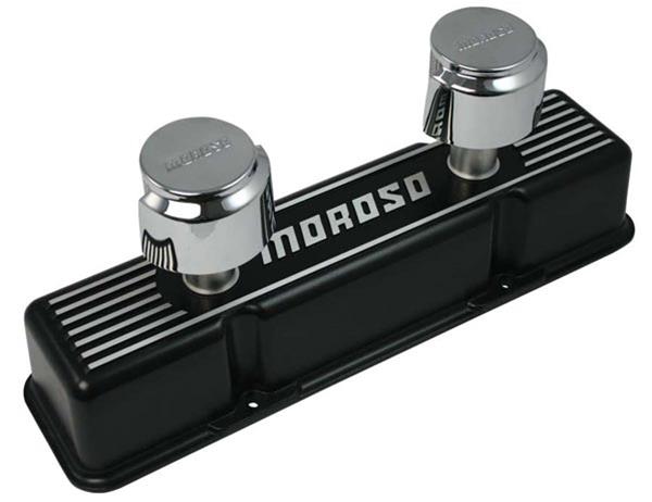 Moroso Chevrolet Small Block Valve Cover - 1 Cover w/2 Breathers - Black Finished Aluminum - Pair