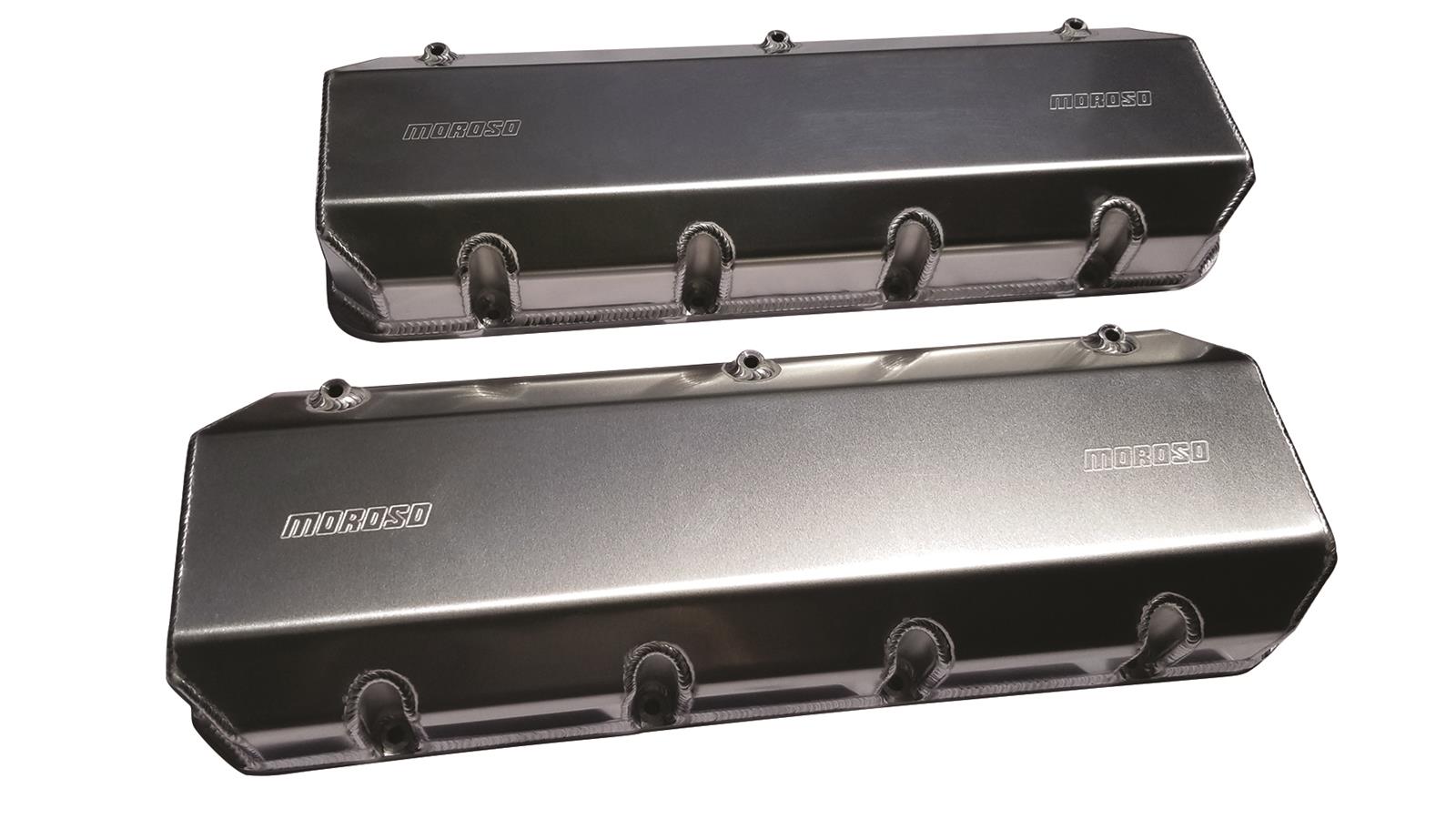 Moroso Brodix DN9 (w/3in Cylinder Heads) Valve Cover w/Billet Rail - Aluminum - Pair