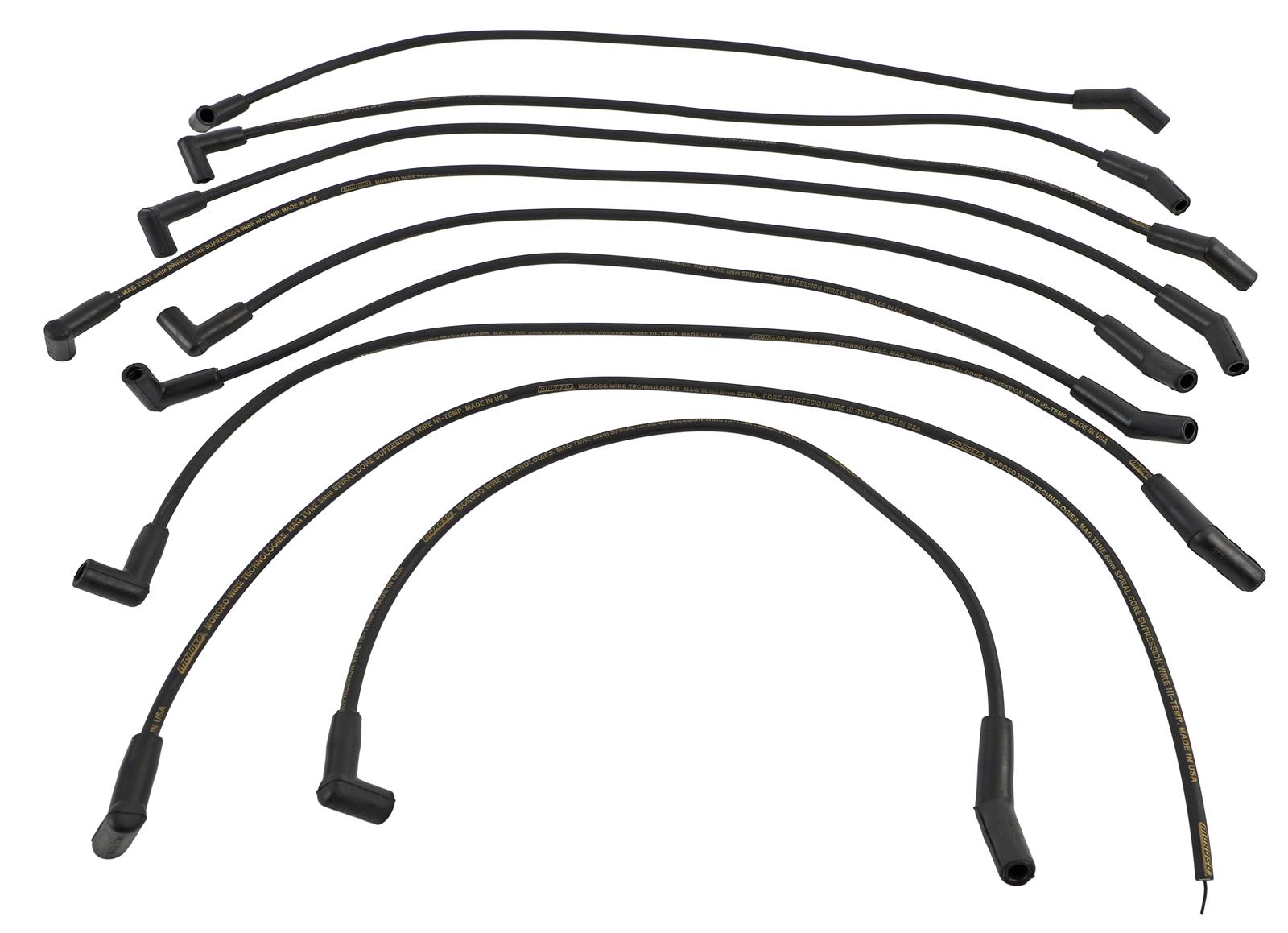 Moroso Ford 351W Over V/C HEI Unsleeved 135 Degree Mag Tune Ignition Wire Set - Black