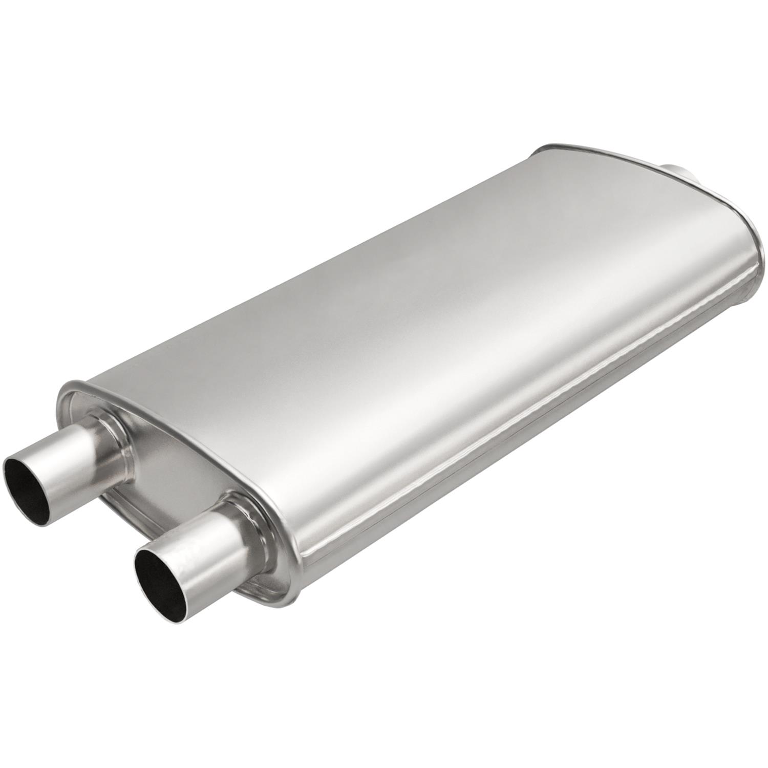 MagnaFlow Universal Steel 2.25 Inch Muffler 201-0104 Muffler, Universal, in. Offset Inlet, 2.50 in. Center Outlet, Oval, Steel, Aluminized, Each