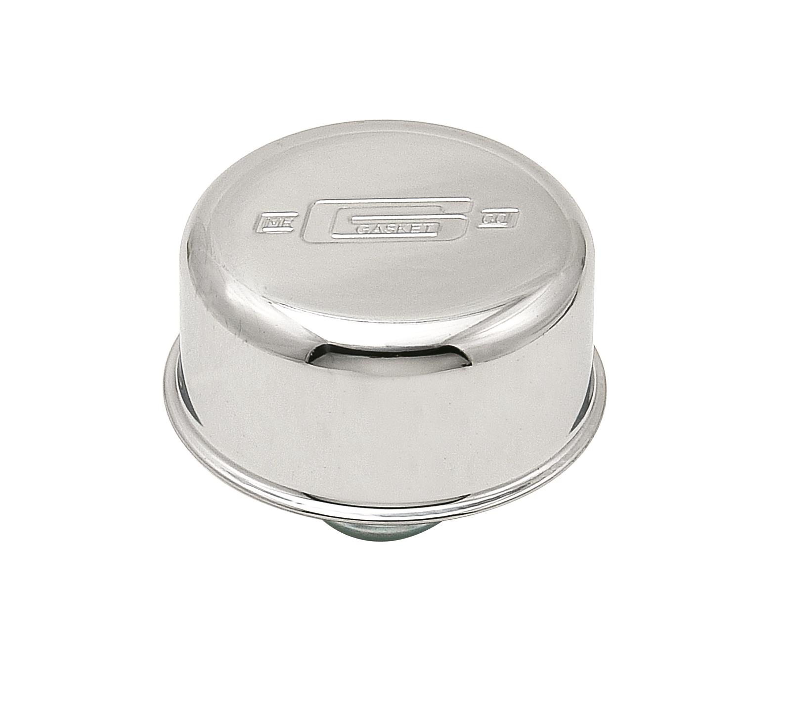 Mr. Gasket Chrome Valve Cover Breathers 2068 Breather, Push-In, Round, Steel, Chrome, Logo, Each