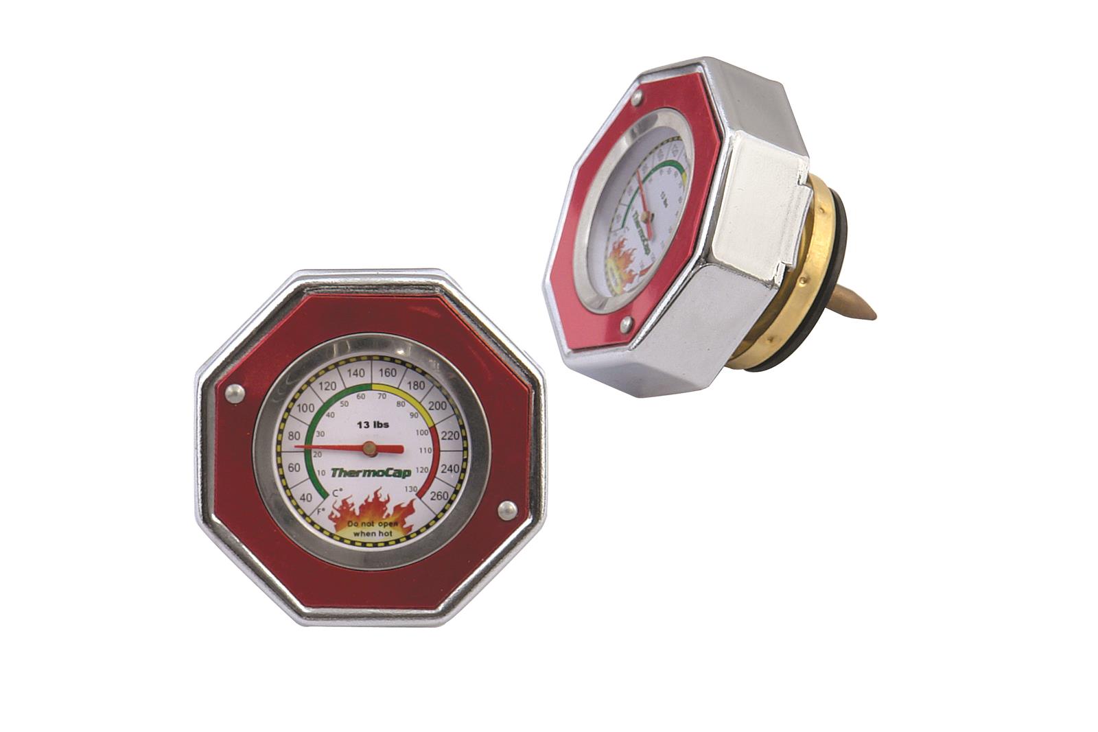 Mr. Gasket Thermocap Radiator Caps 2470R Cap/Gauge, Thermocap, Aluminum, Red Anodized, Plain, 13 psi, 30-270 Degrees F, Each