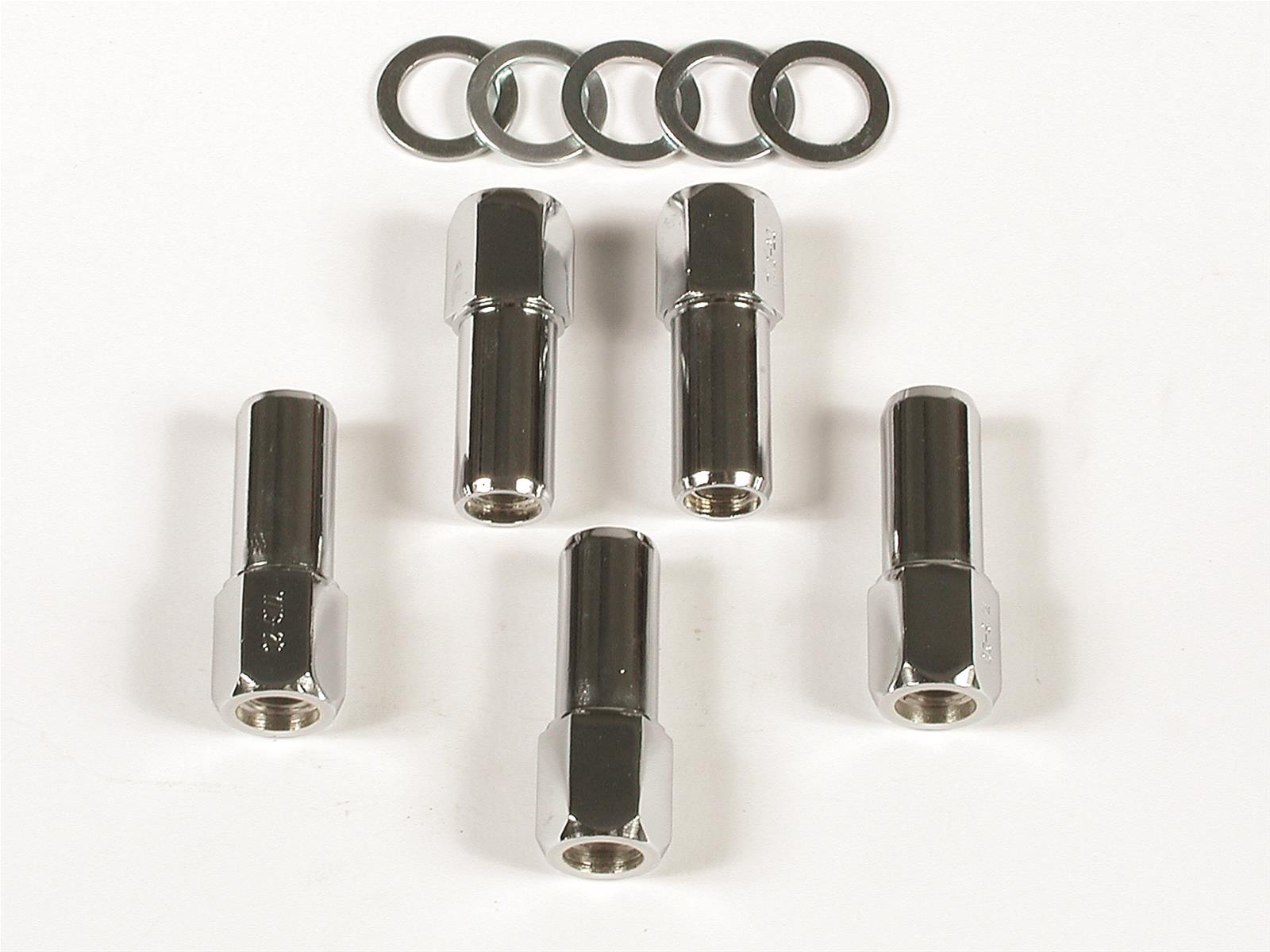 Mr. Gasket Lug Nuts 4303G Nuts, Shank with Washer, 1/2 in. x 20 RH, Open End, Chrome Plated Steel, Set of 5