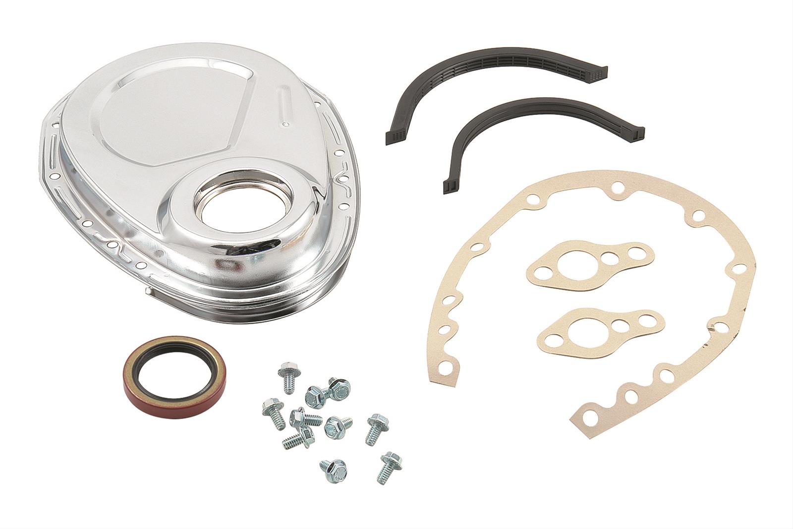 Mr. Gasket Chrome Timing Covers 4590 Cover, 1-Piece, Steel, Chrome, Chevy, Small Block, Kit