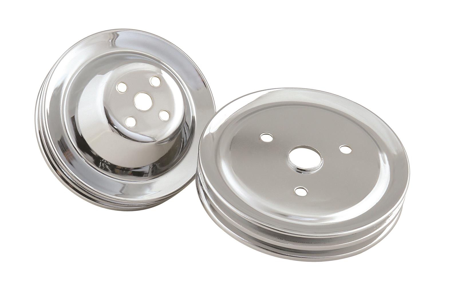 Mr. Gasket Chrome Water Pump Pulleys 4961 Pulley, Plated, Double Upper And Lower, Short Pump, Set