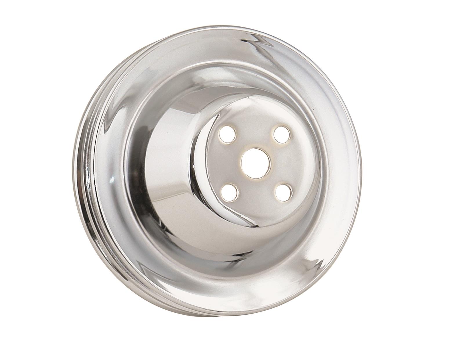 Mr. Gasket Chrome Water Pump Pulleys 4971 Pulley, V-Belt, 2-Groove, Steel, Chrome, Chevy, Small Block, Short Pump, Each