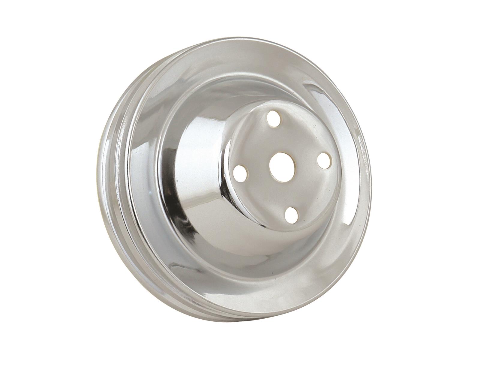 Mr. Gasket Chrome Water Pump Pulleys 4975 Pulley, V-Belt, 2-Groove, Steel, Chrome, Chevy, Small Block, Long Pump, Each
