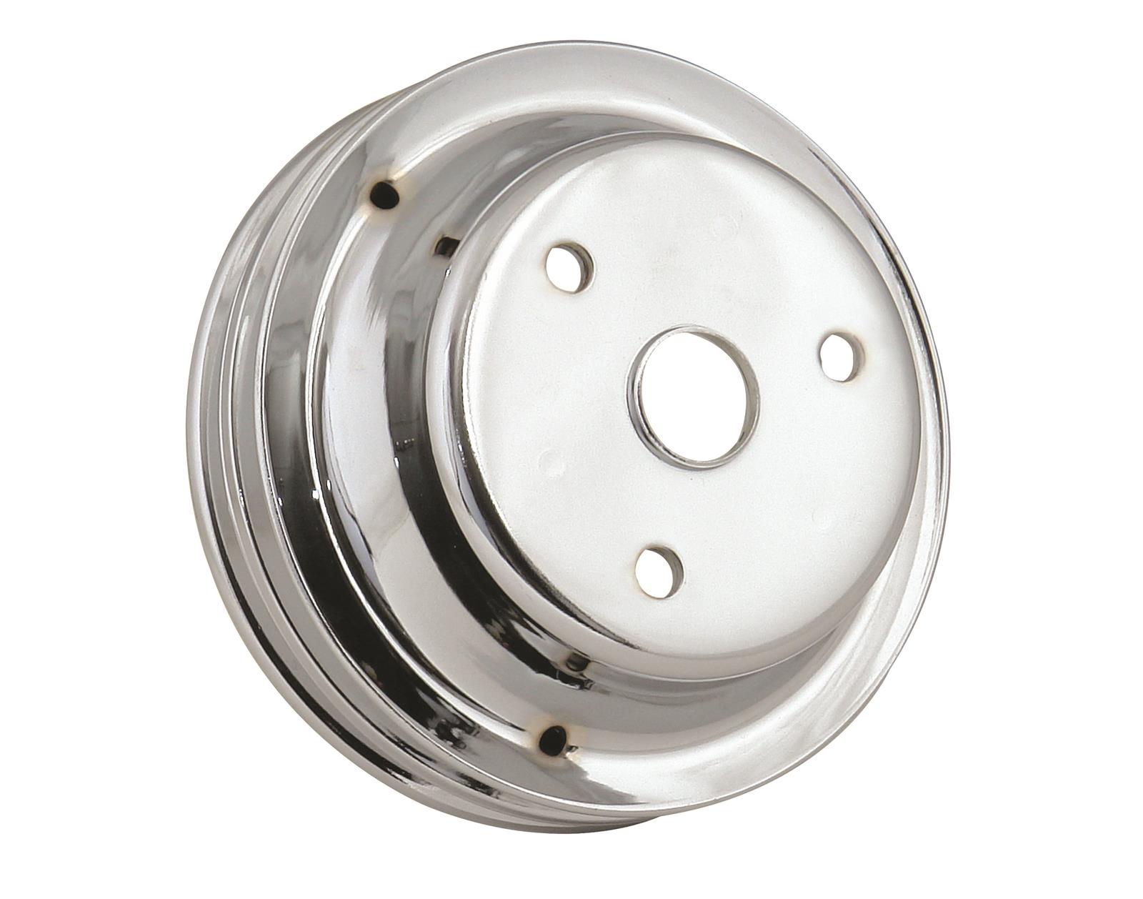 Mr. Gasket Chrome Plated Crank Pulleys 4977 Crankshaft Pulley, V-Belt, 2-Groove, Steel, Chrome, Chevy, Small Block, Long Pump, Each