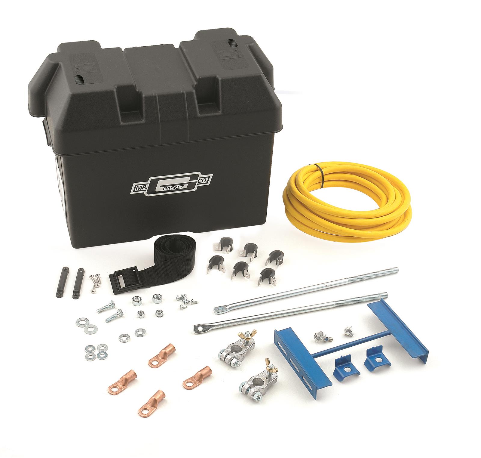 Mr. Gasket Battery Relocation Kits 6279 Kit, Black Box, 2-Gauge Cables, Terminals, Hold-Down Hardware, Cable Clamps, Kit