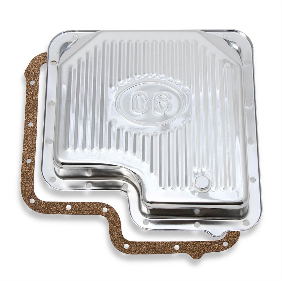 Mr. Gasket Automatic Transmission Oil Pans 9756CMRG Pan, Stock Capacity, Steel, Chrome, Finned, Ford, C-6, Each