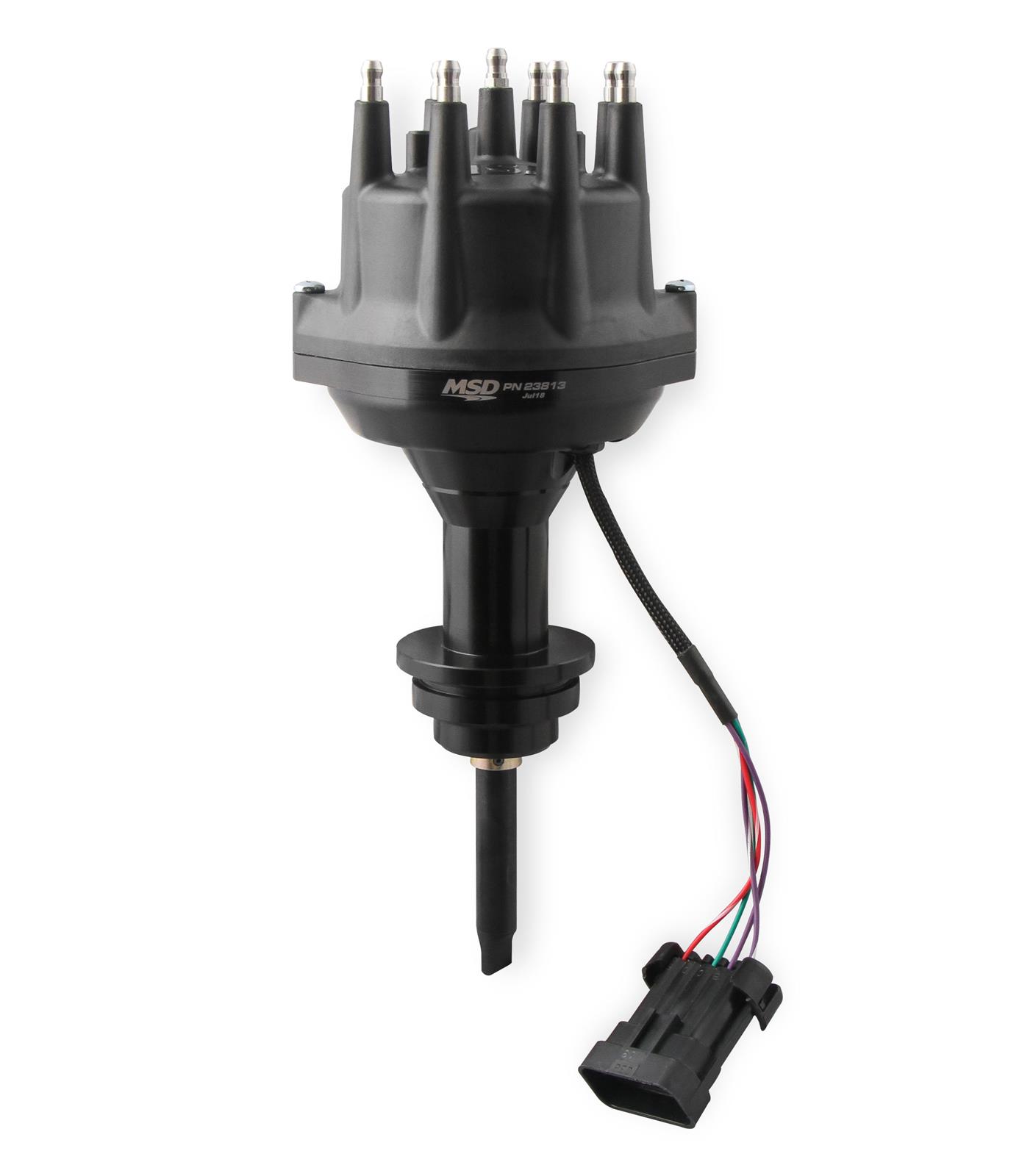 MSD Pro-Billet Dual Sync EFI Distributors 23813 Distributor, EFI, Hall Effect, Male/HEI, Standard Rotation, Black Cap, Billet Aluminum Housing, Chrysler, Dodge, Small Block,Each