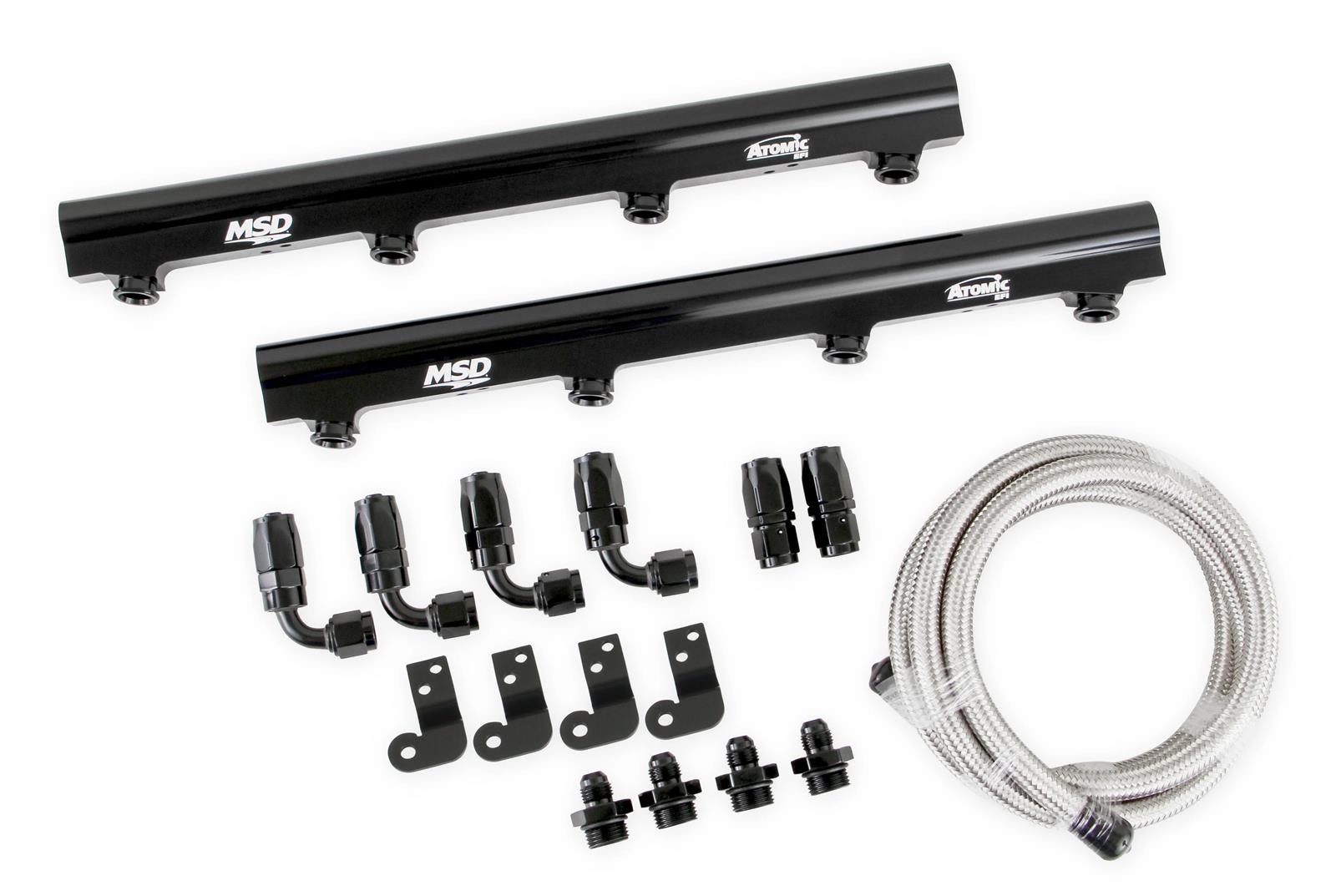 MSD Atomic EFI Billet Fuel Rails 2721 Rails, EFI, Aluminum, Black Anodized, Plumbing Kit, for use with LS1/2/6 AirForce Manifold, Kit thumbnail 3