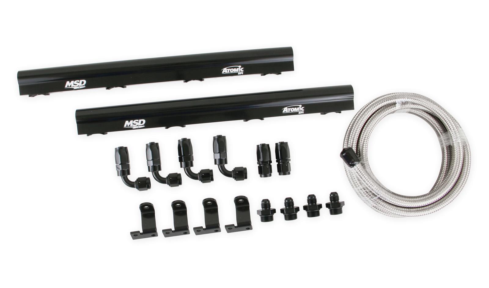 MSD Atomic EFI Billet Fuel Rails 2725 Rails, EFI, Aluminum, Black Anodized, Plumbing Kit, for use with LT1 AirForce Manifold, Kit thumbnail 3