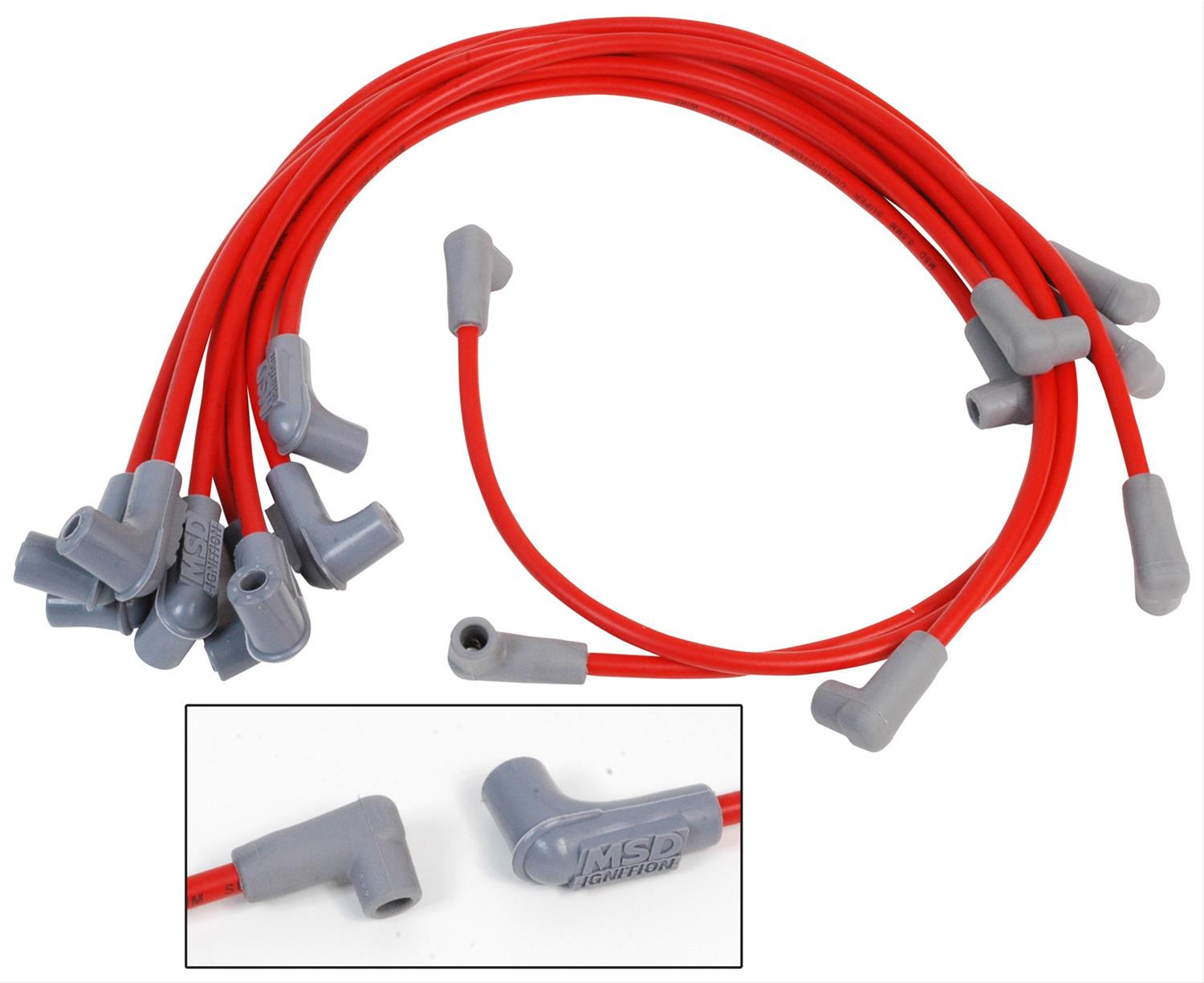MSD 8.5mm Super Conductor Spark Plug Wire Sets 30479 Wires, Conductor, Spiral Core, 8.5mm, Red, 90 Degree Boots, Chevy, Small Block, V8, Set