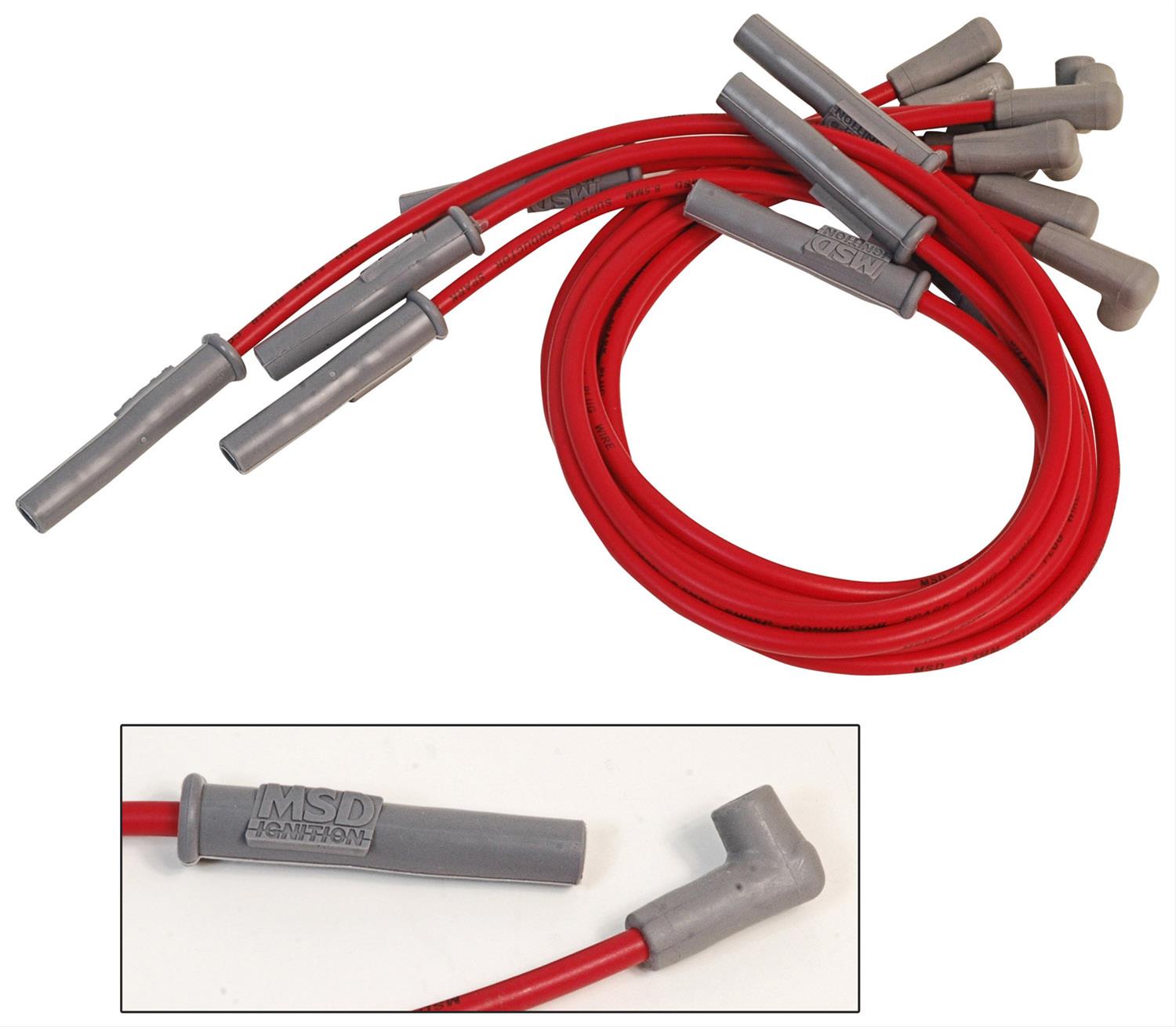 MSD 8.5mm Super Conductor Spark Plug Wire Sets 32119 Wires, Conductor, Spiral Core, 8.5mm, Red, Multi-Angle Boots, Chevy, GMC, 454, Set