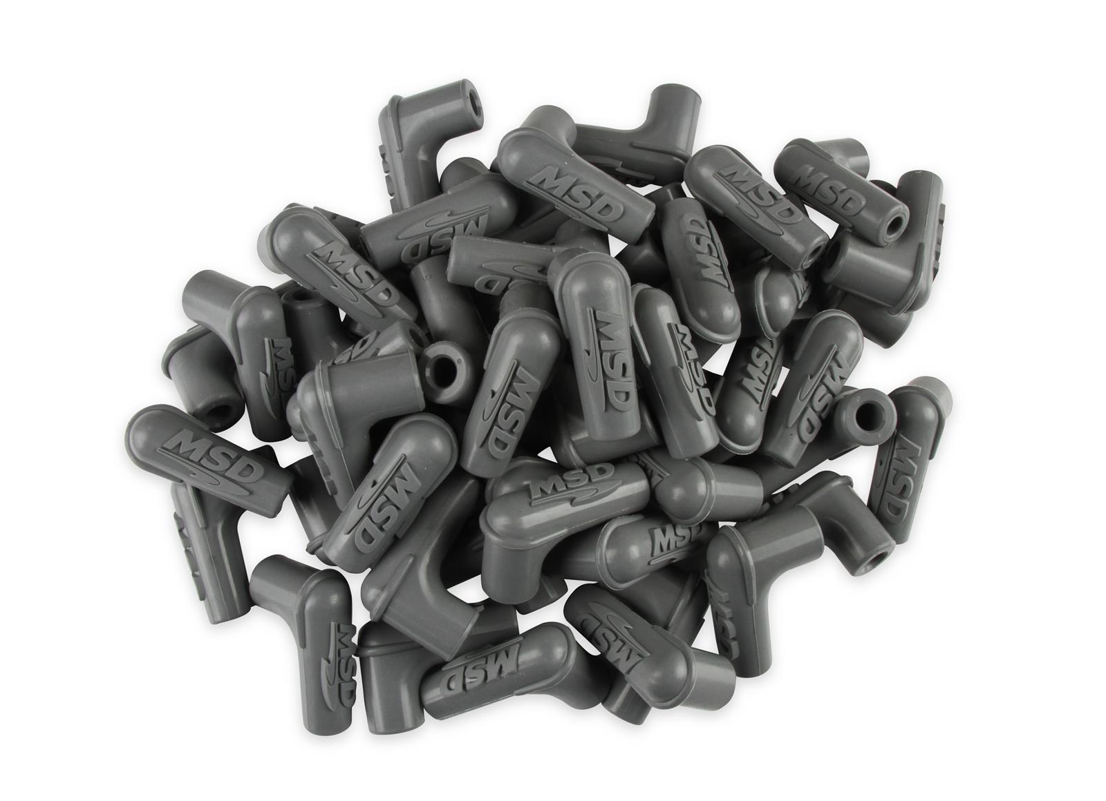 MSD Replacement Boots 34514 Spark Plug Boots, 8.5mm, 90-Degree, Gray Silicone, Set of 50