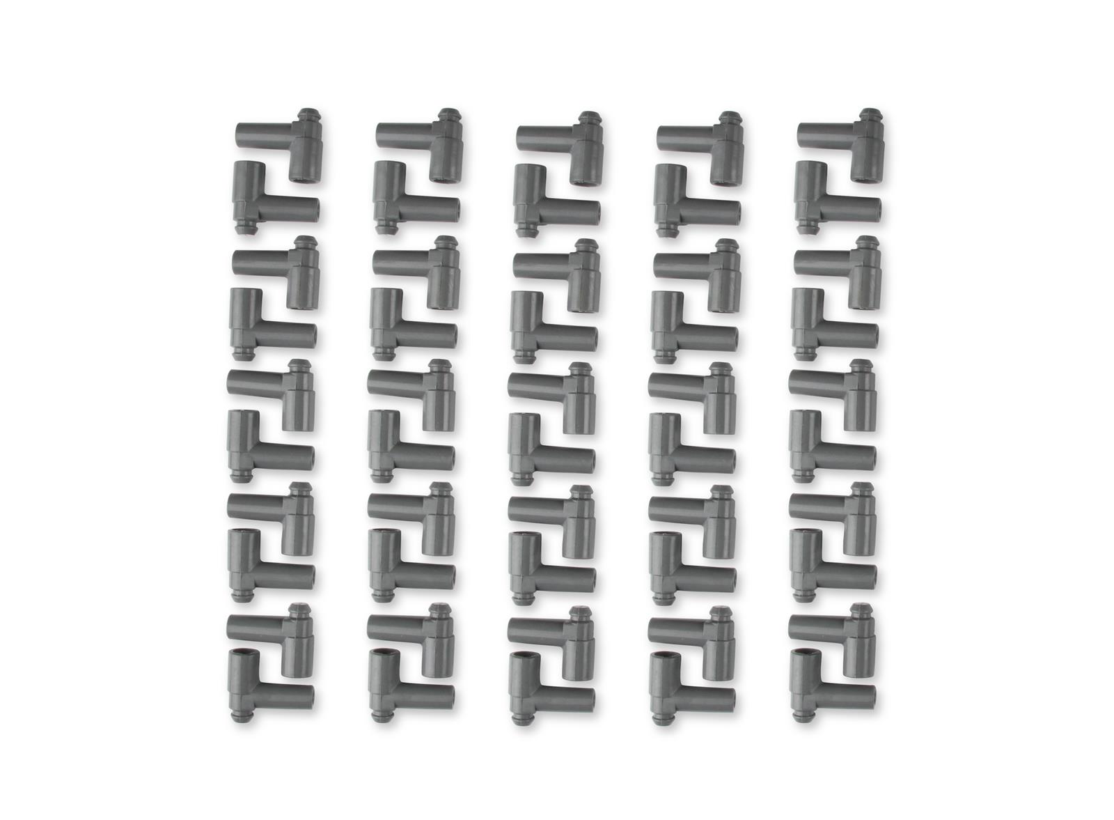 MSD Replacement Spark Plug Wire Terminals 34554 Boot, 90 Degree, Silicone, Gray, 8.5mm, GM HEI Nipple, Set of 50
