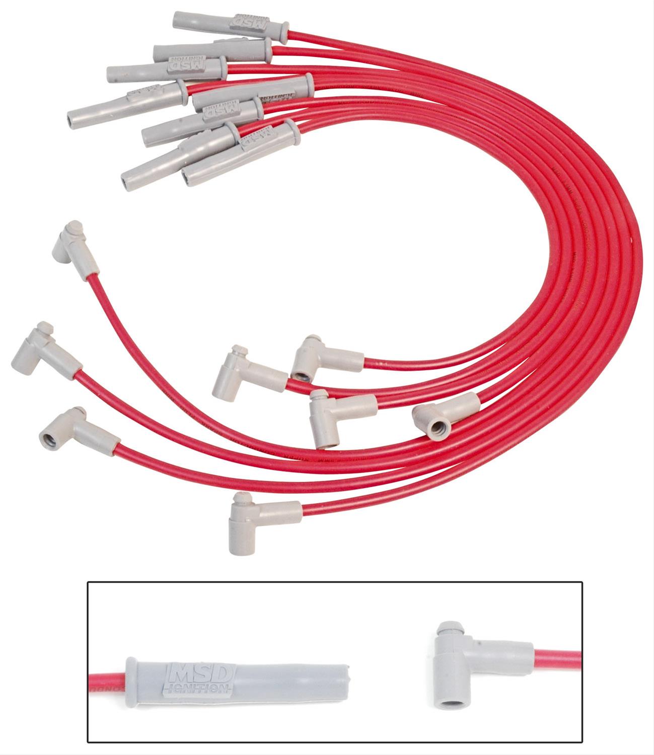 Male MSD Spark Plug Wire Set 31189 Super Conductor 8.5mm Red Multi Angle HEI