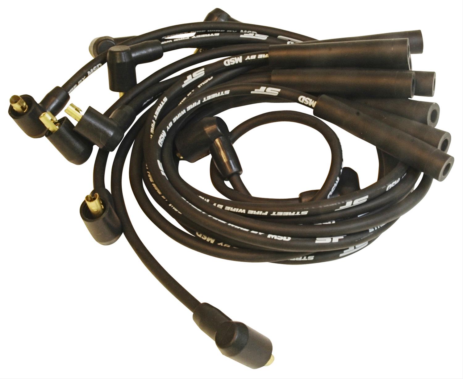 MSD 5553 Street Fire Universal 8mm Black 90º/HEI & Socket Spark Plug Wire Set 