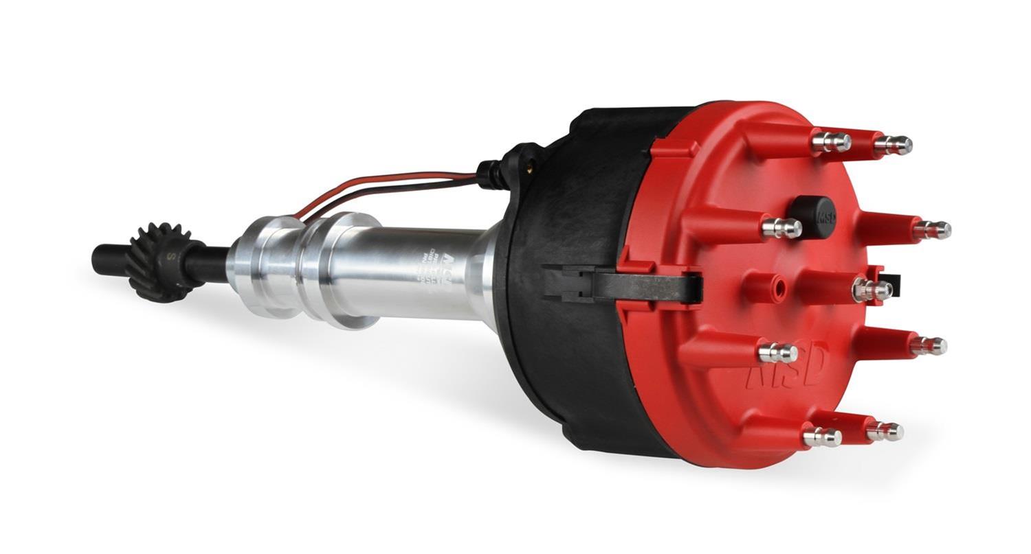 MSD Pro-Billet Distributors 858051 Distributor, Pro-Billet, Magnetic Trigger, Mechanical, Red Cap, Use with Edelbrock Victor Jr., Steel Gear, Billet Aluminum, Natural, Ford, 351W, Each thumbnail 6