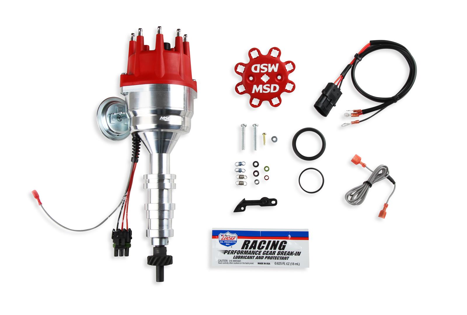 MSD Pro-Billet Ready-to-Run Distributors 85951 Distributors, Ready-To-Run, Magnetic, Male/HEI, Vacuum and Mechanical Advance, Steel Gear, Red Small Diameter Cap, Ford, Big Block FE, Each thumbnail 5