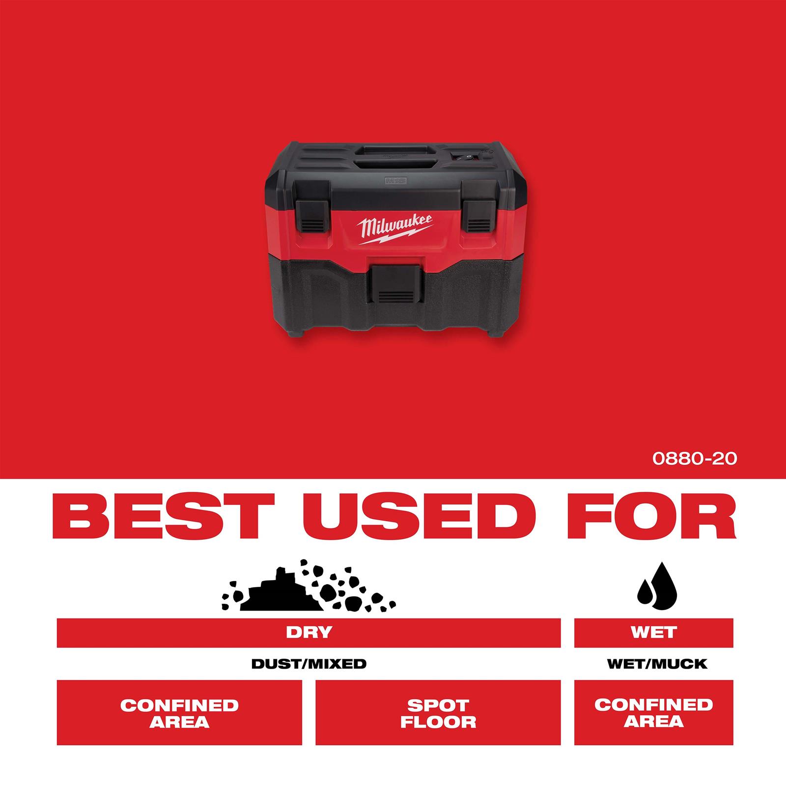 Milwaukee Tool 0880-20 Milwaukee M18 Cordless 2-Gallon Wet/Dry Vacuum ...