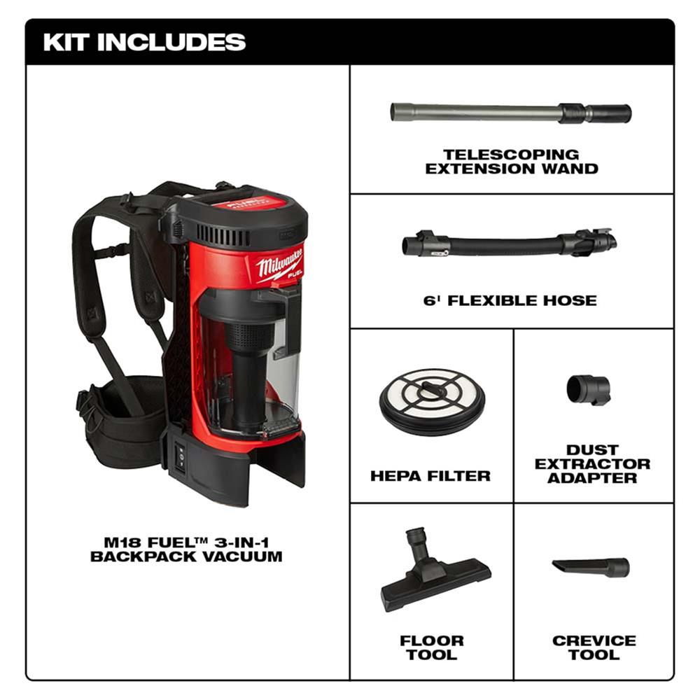 Milwaukee Tool 088520 Milwaukee M18 FUEL 3in1 Backpack Vacuum