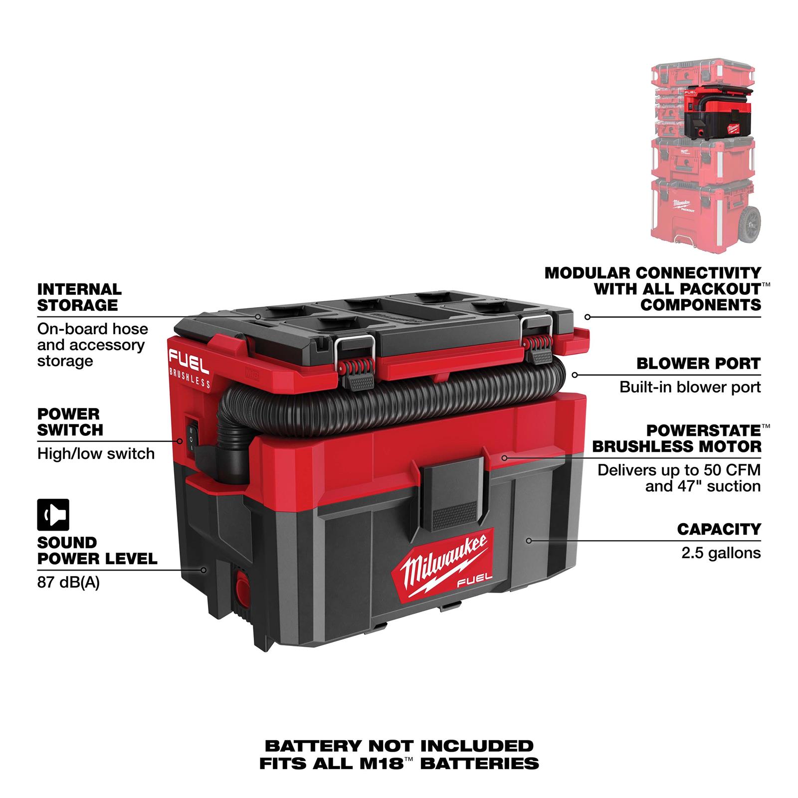Milwaukee Tool 097020 Milwaukee M18 FUEL PACKOUT 2.5 Gallon Wet/Dry