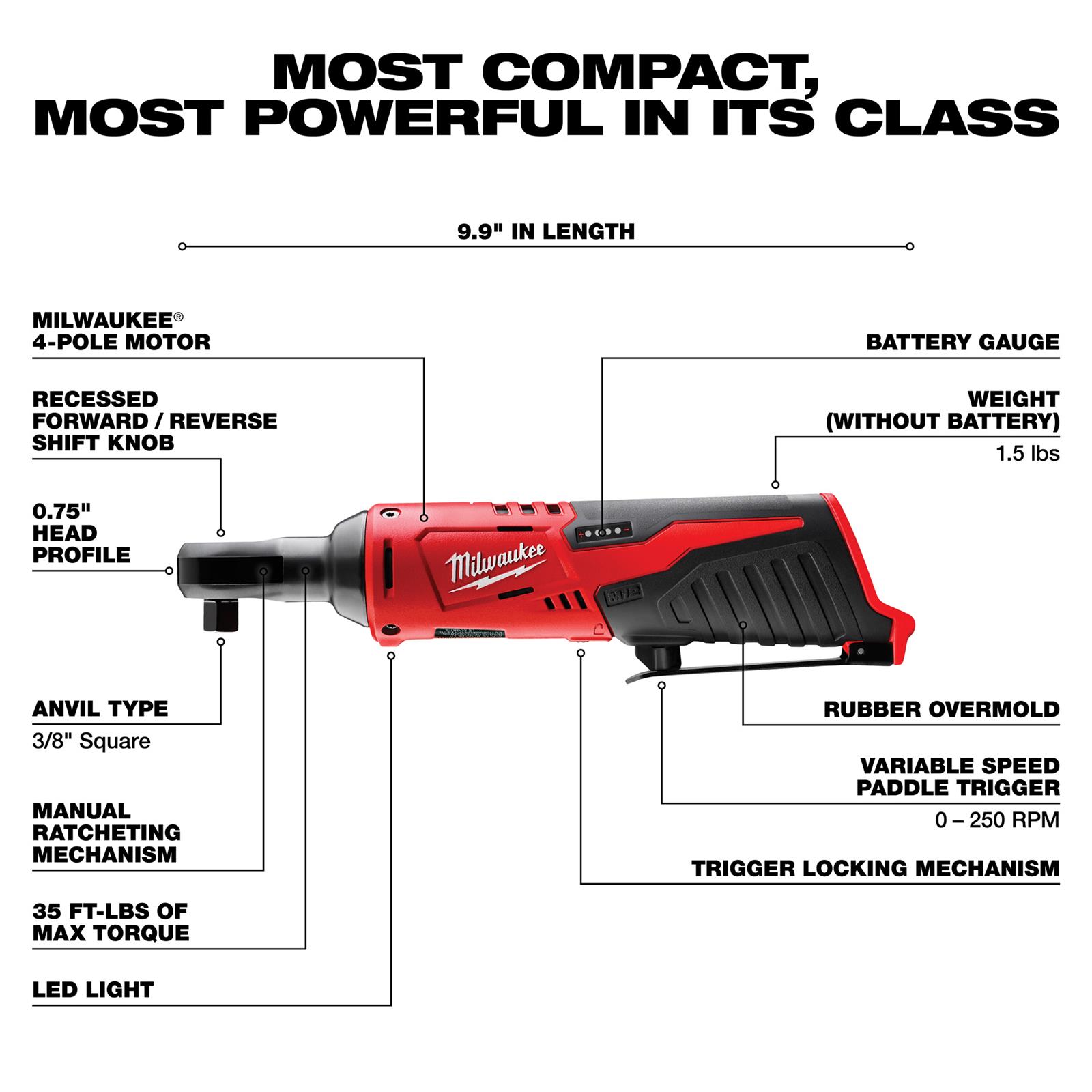 Milwaukee Tool 2457-21 Milwaukee M12 Cordless 3/8 in. Ratchets