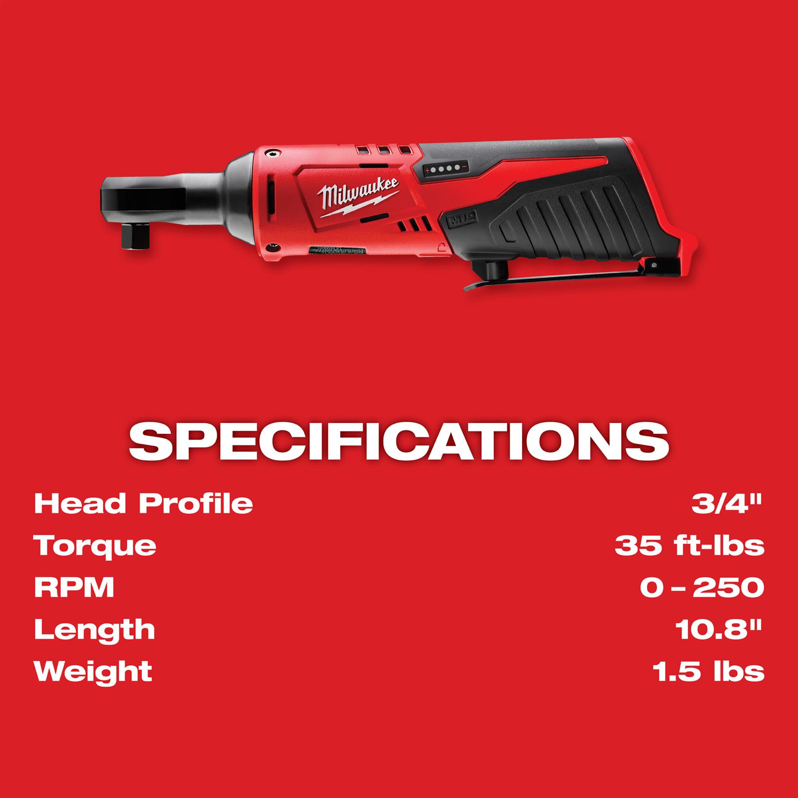 Milwaukee Tool 2457-21 Milwaukee M12 Cordless 3/8 in. Ratchets