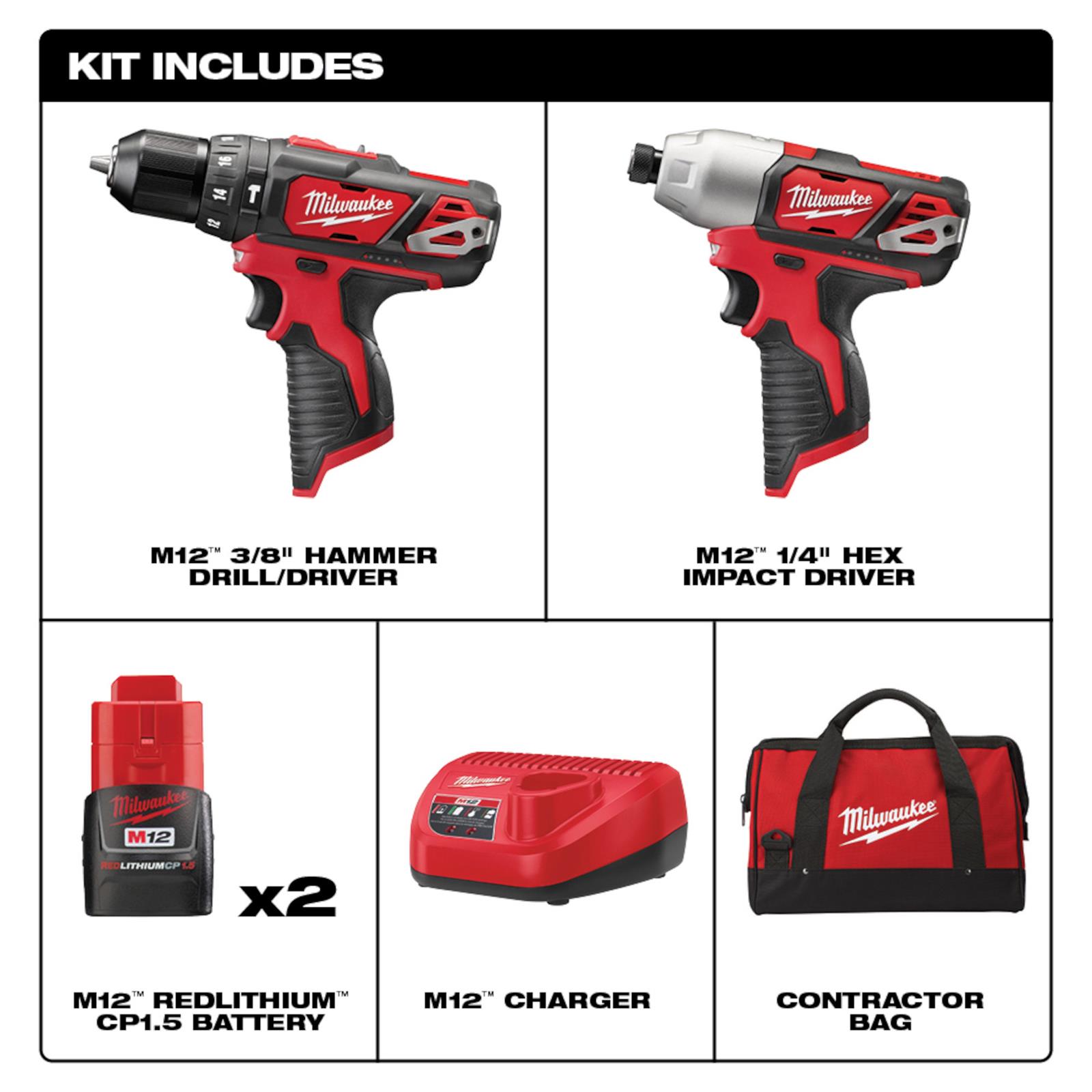 Milwaukee Tool 2497-22 Milwaukee M12 FUEL Cordless Lithium-Ion 2-Tool ...