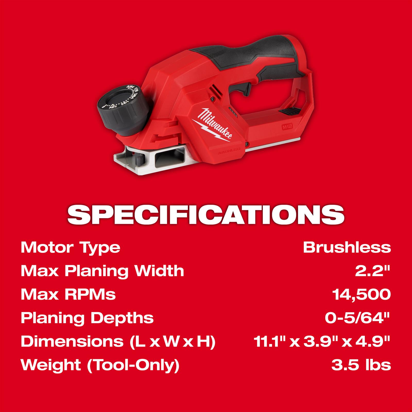 Milwaukee Tool 252420 Milwaukee M12 Brushless Planers Summit Racing