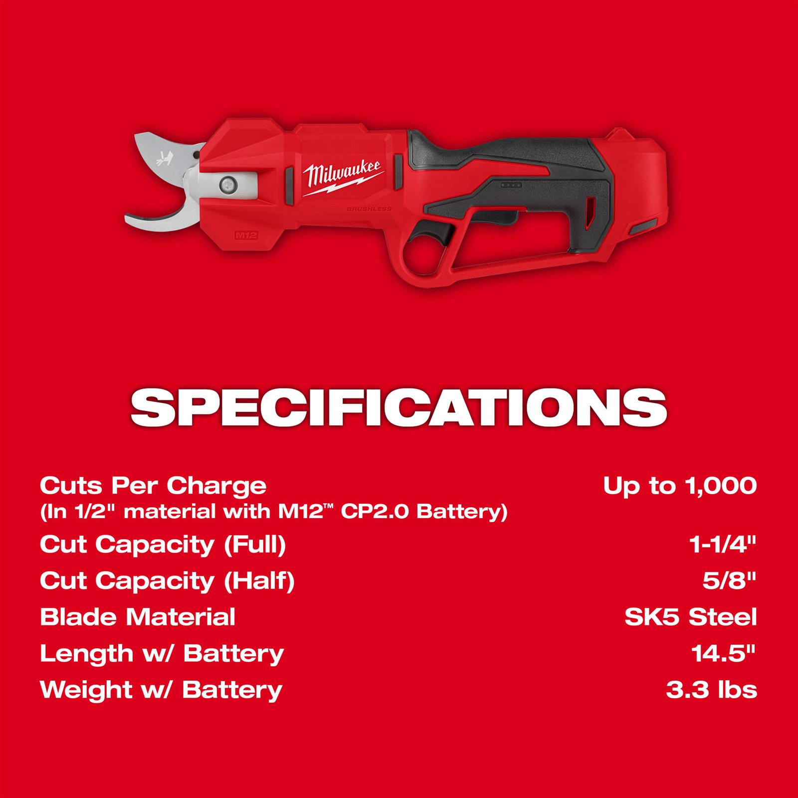 Milwaukee Tool 253420 Milwaukee M12 Brushless Pruning Shears Summit