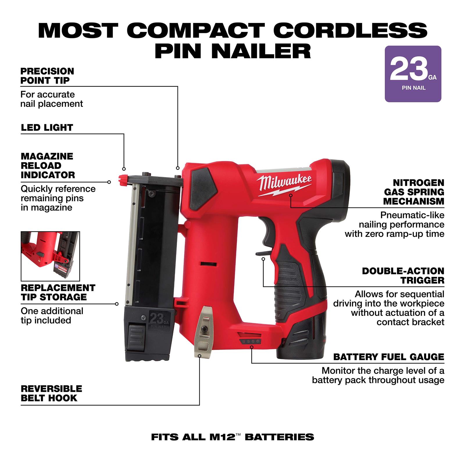 Milwaukee Tool 254021 Milwaukee M12 23Gauge Pin Nailers Summit Racing
