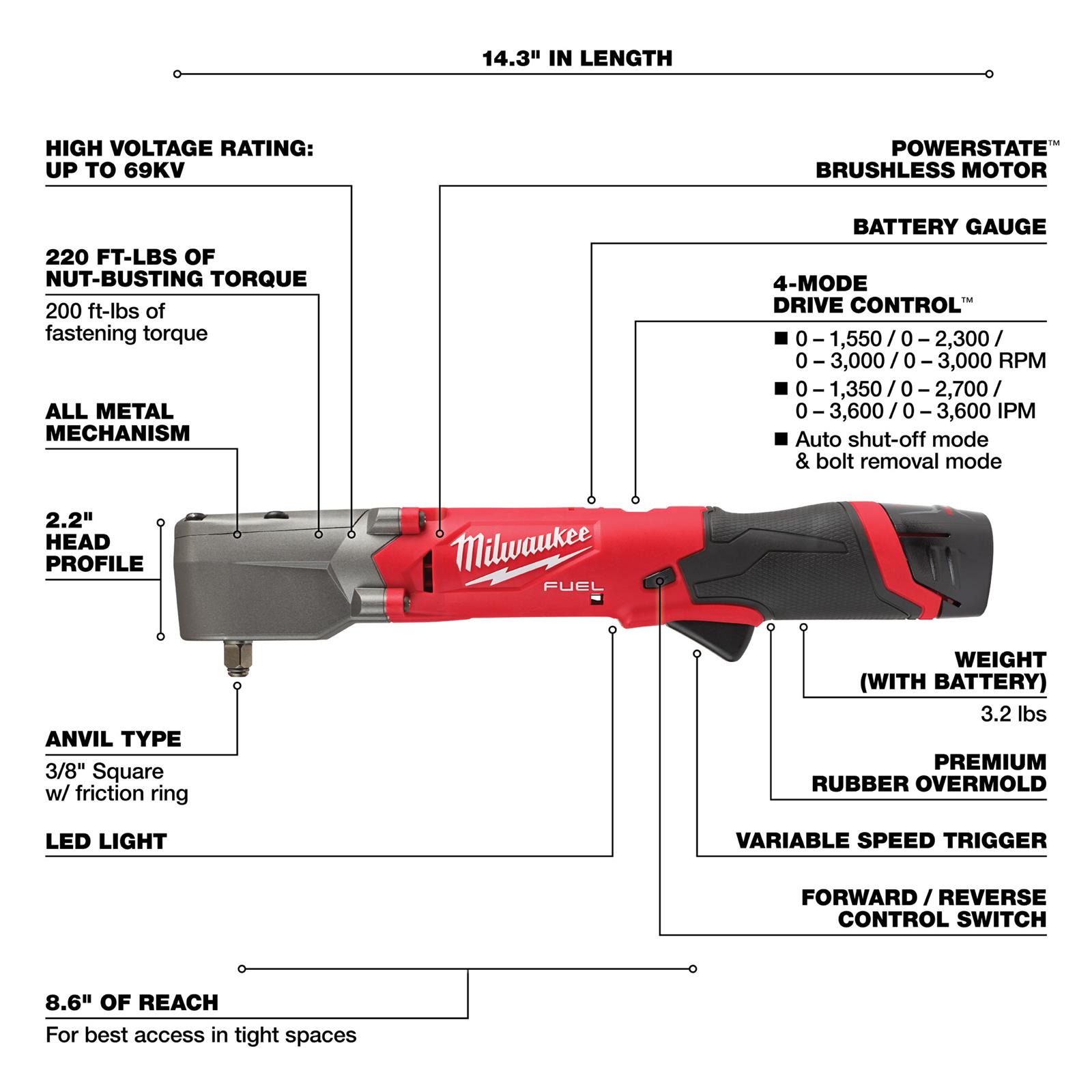 Milwaukee Tool 256422 Milwaukee M12 FUEL Right Angle Impact Wrenches