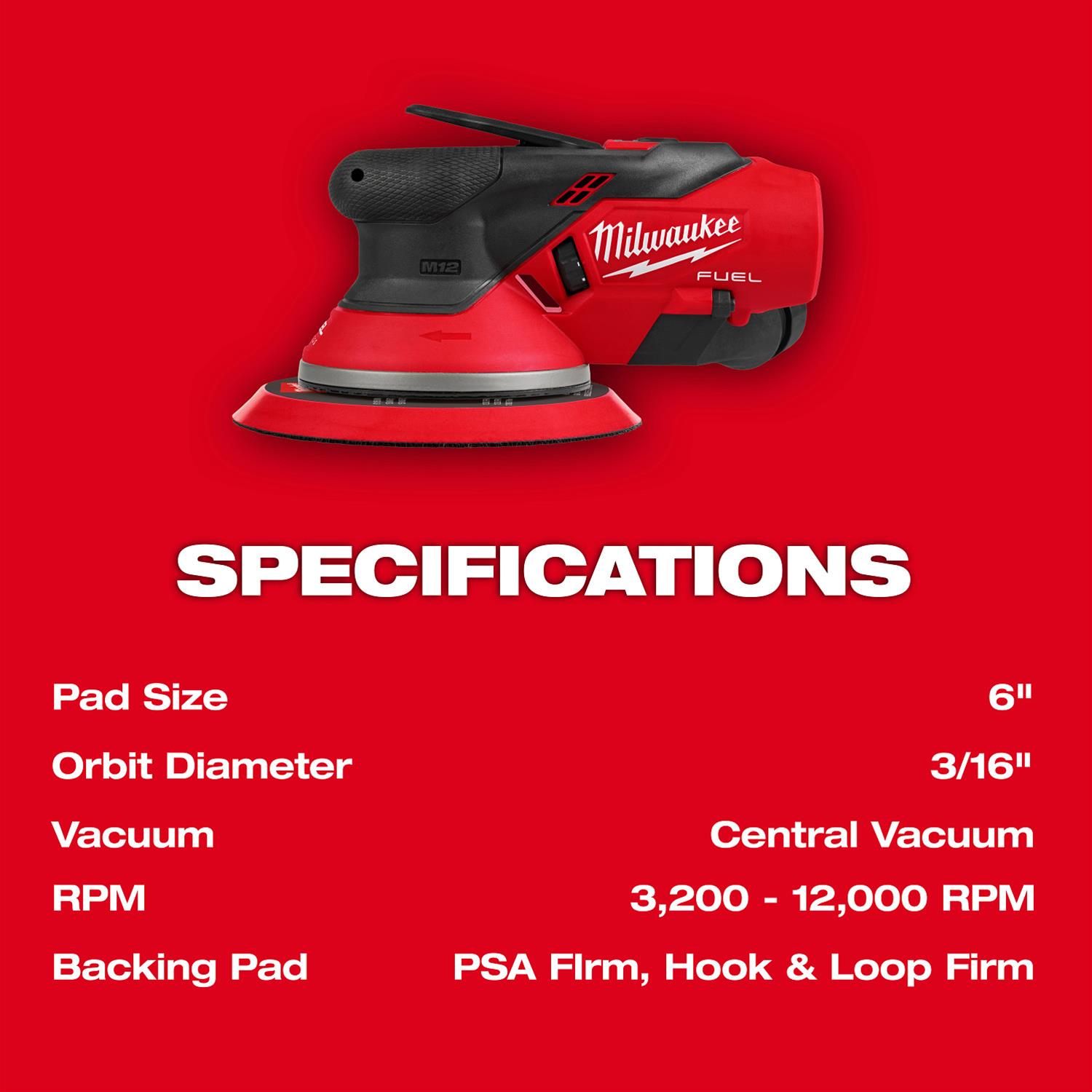 Milwaukee Tool 2585-20 Milwaukee M12 FUEL 6 in. Random Orbital