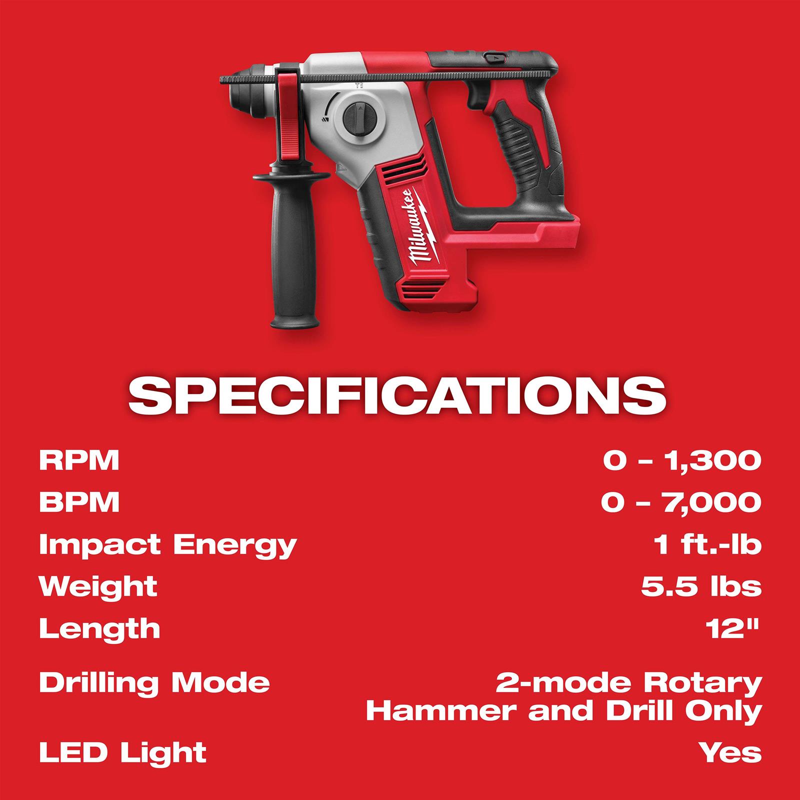 Milwaukee Tool 2612-20 Milwaukee M18 Cordless SDS Plus Rotary