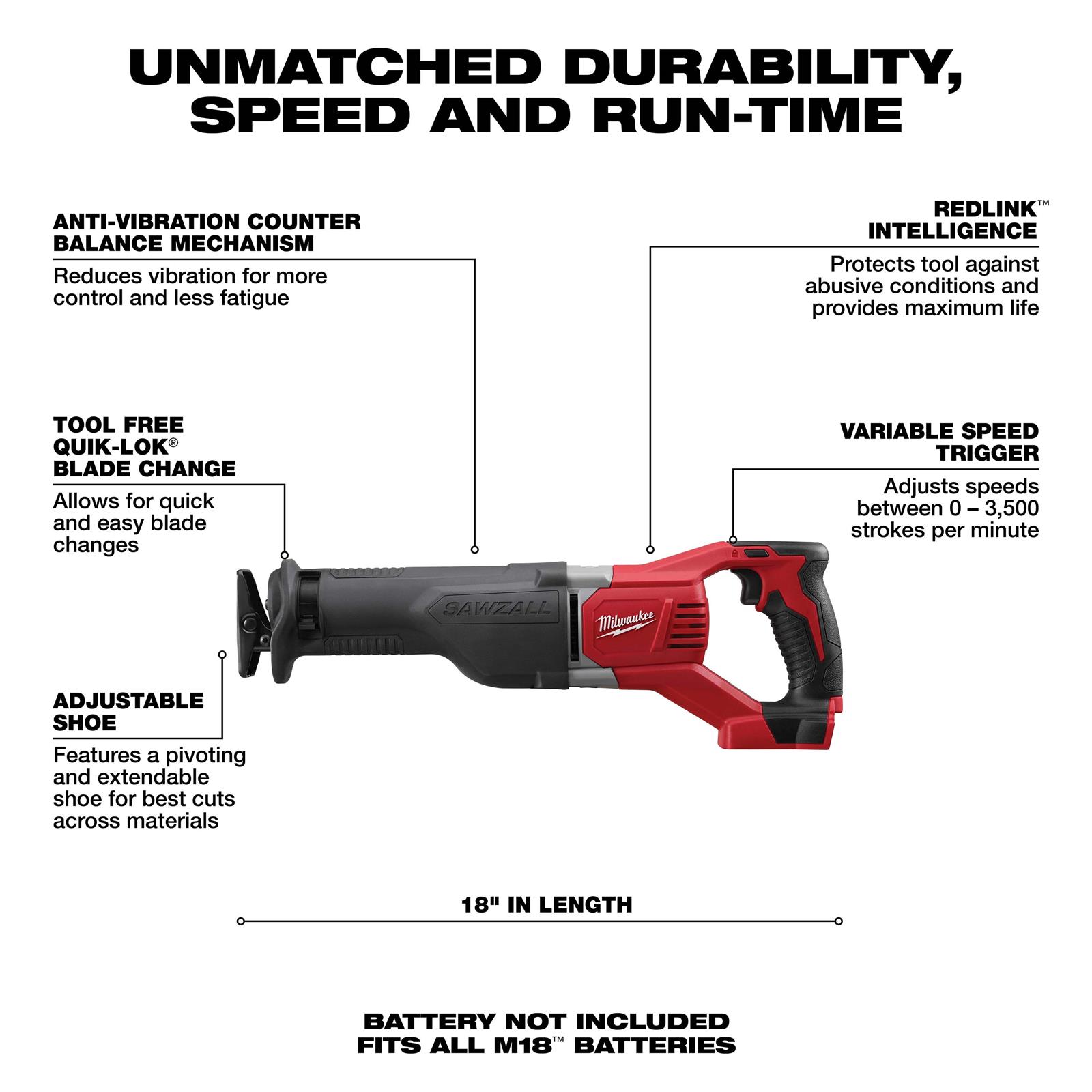 Milwaukee Tool 2621-20 Milwaukee M18 FUEL SAWZALL ONE-KEY