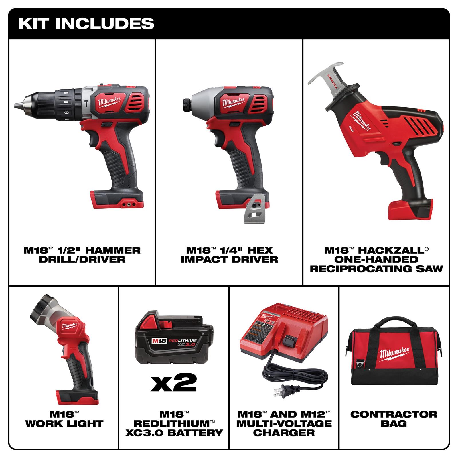 Milwaukee Tool 2695-24 Milwaukee M18 Cordless Lithium-Ion 4-Tool