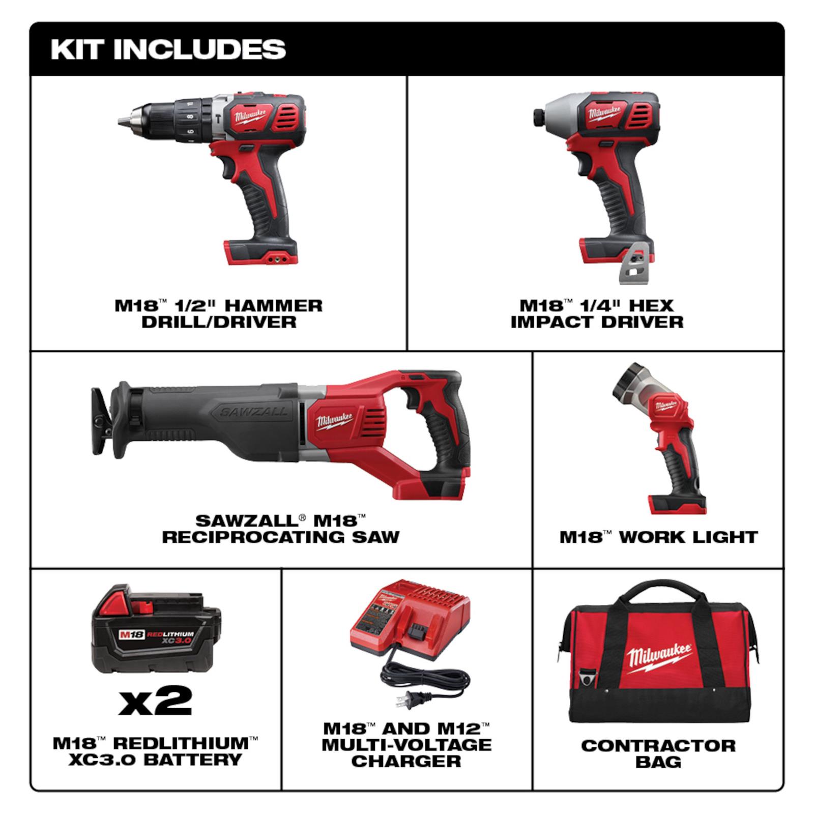 Milwaukee Tool 2696-24 Milwaukee M18 Cordless Lithium-Ion 4-Tool