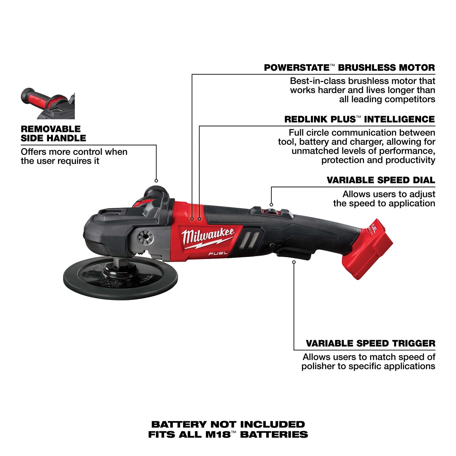 Milwaukee Tool 2738-20 Milwaukee M18 FUEL Variable Speed Polishers ...