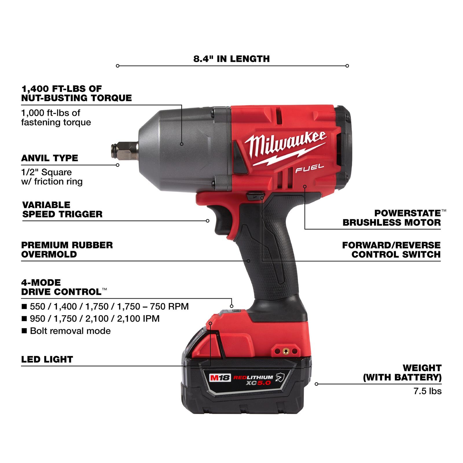 Milwaukee Tool 276722GR Milwaukee M18 FUEL HighTorque Impact Wrench