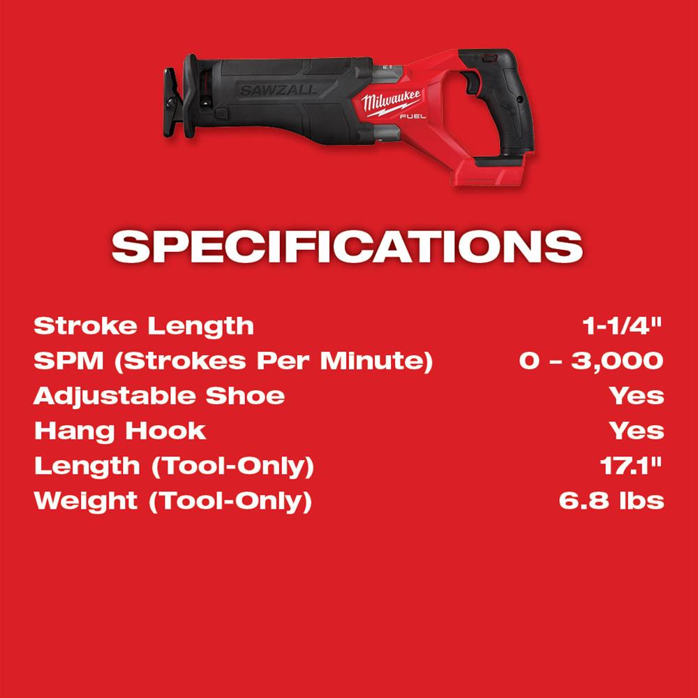 Milwaukee Tool 2821-20 Milwaukee M18 FUEL SAWZALL Reciprocating