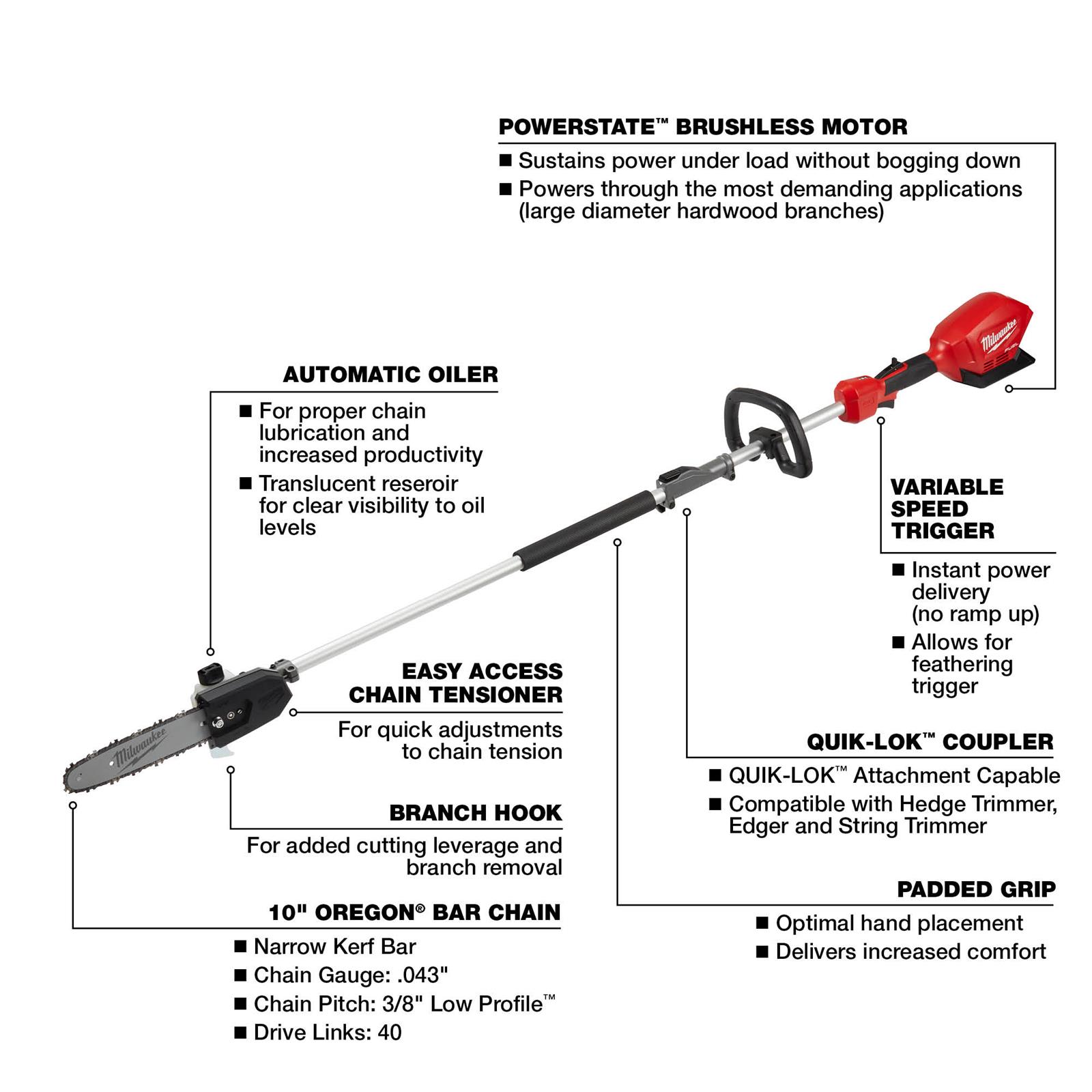 Milwaukee Tool 2825-20PS Milwaukee M18 FUEL 10 in. Pole Saws | Summit ...